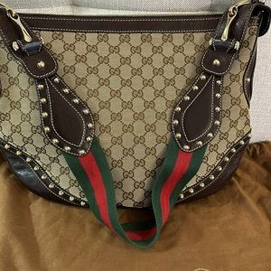 **Gucci GG Canvas Studded Monogram Pelham crossbody hobo bag**  RARE AUTHENTIC